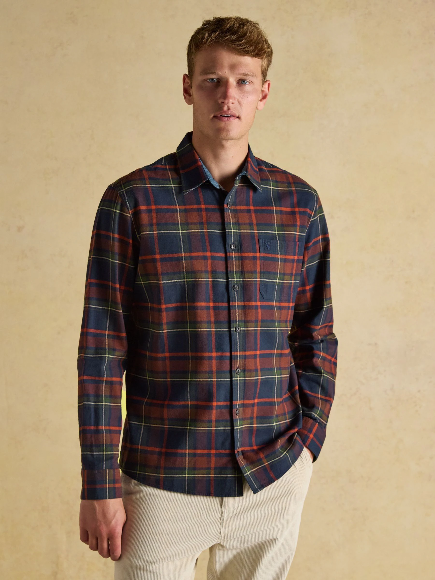 Marineblauw - Joules Brushed Flannel Check Cotton Shirt