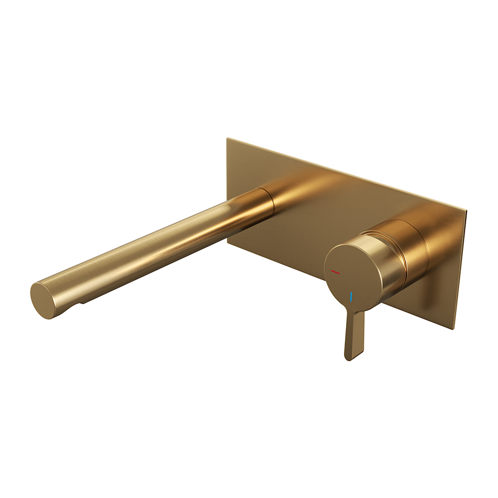 Brauer Gold Edition ColdStart wastafelkraan inbouw rechte uitloop met achterplaat model E1 geborsteld messing PVD
