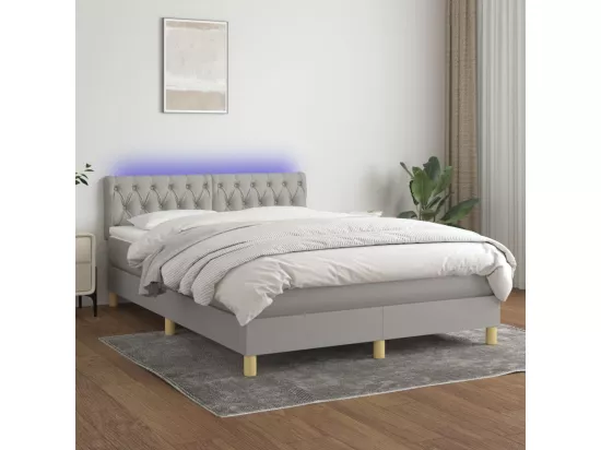 Sommier tapissier et matelas et LED Gris clair 140x190 cm Tissu