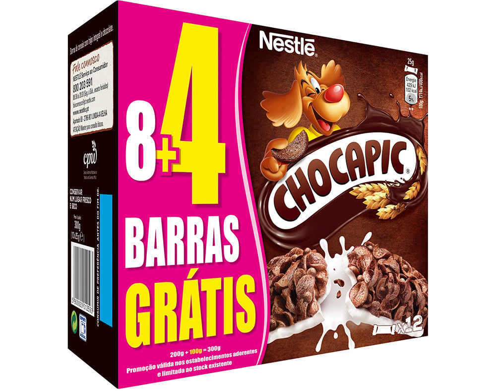 BARRAS NESTLÉ CHOCAPIC CEREAIS 300G 8UN   4UN