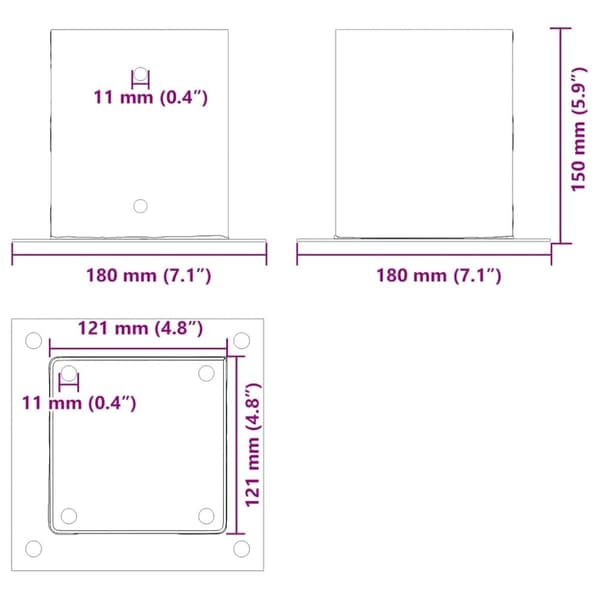 vidaXL Stolpebunner firkantet 4 stk sølv 121x121 mm galvanisert stål