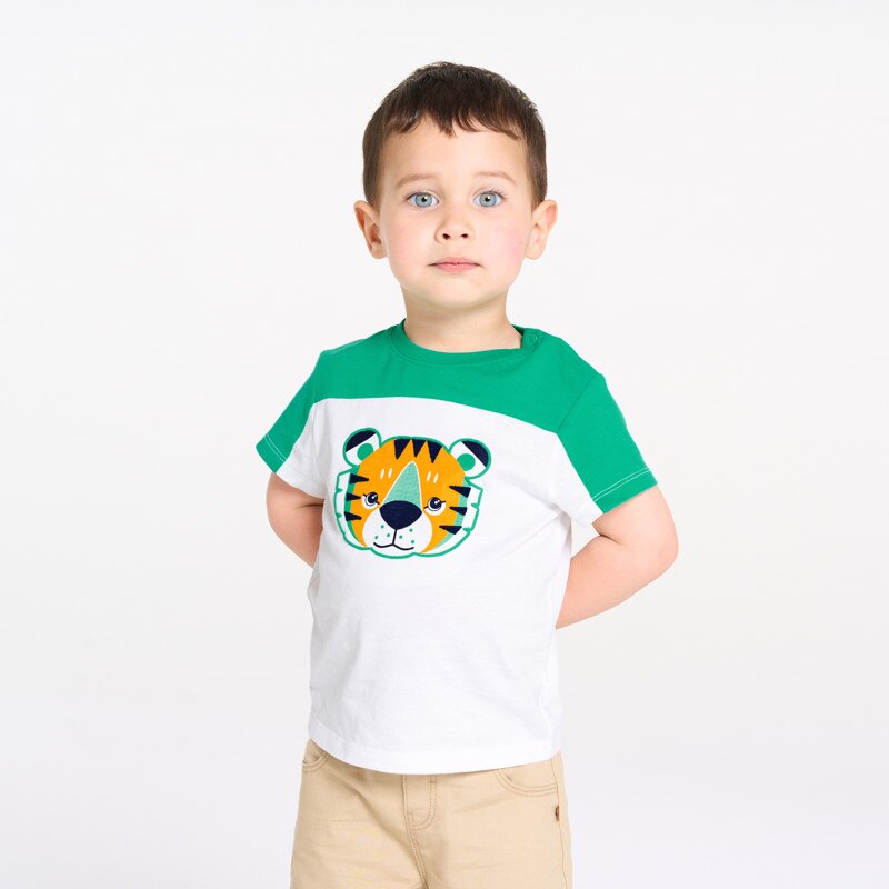 T-shirt tigre colorblock blanc vert bébé garçon Blanc