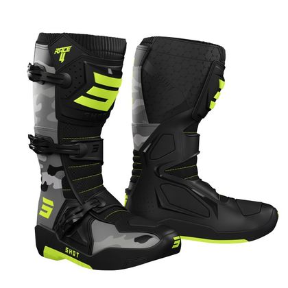 Bottes cross Shot RACE 4 - CAMO NEON YELLOW 2024 - Gris / Jaune