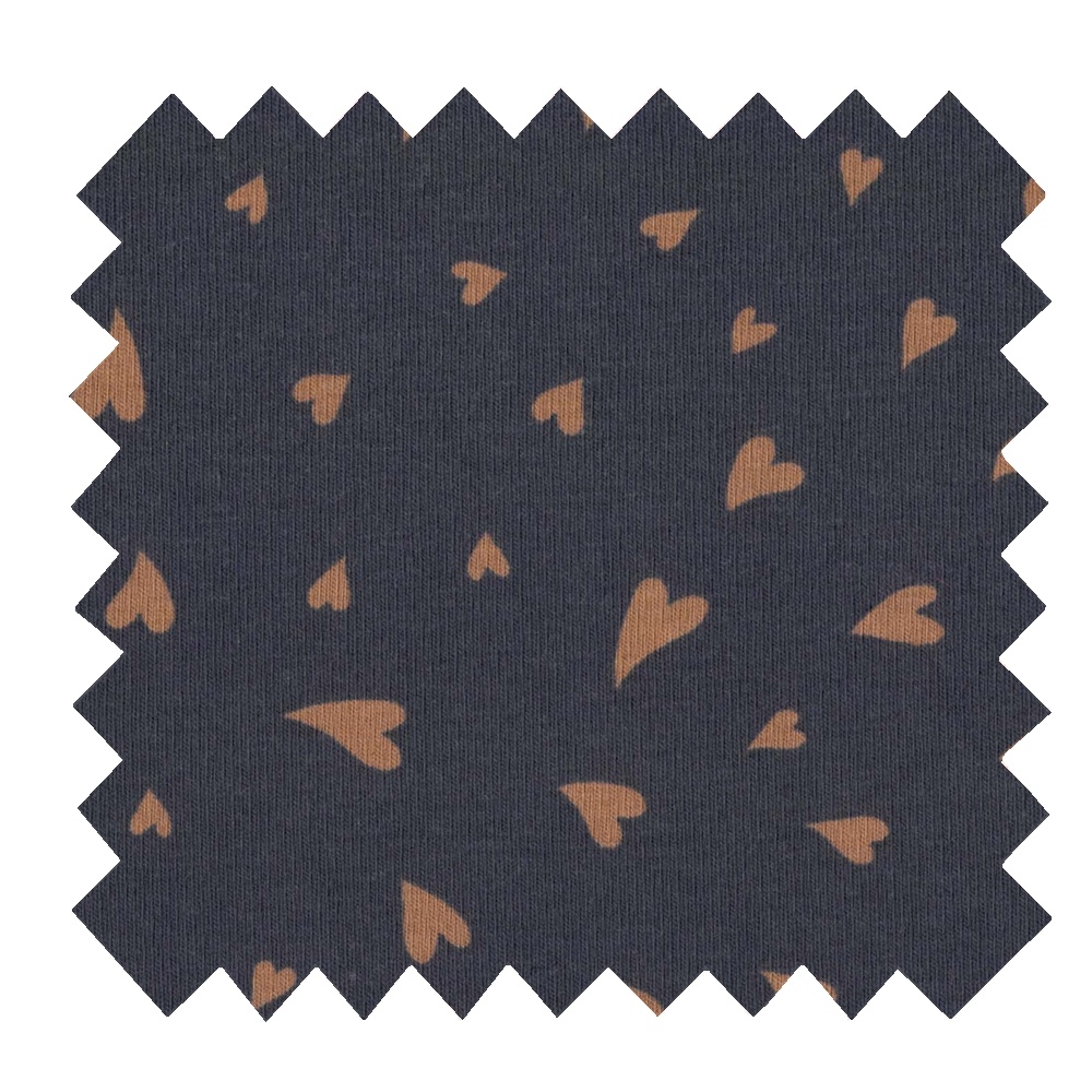 Tissu Jersey Coeur Caramel Marine