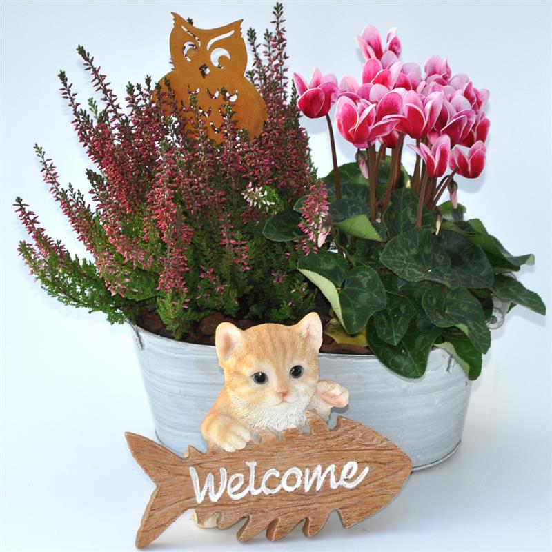 Dazikemo Gartenfigur Dekofigur Katze Willkommen
