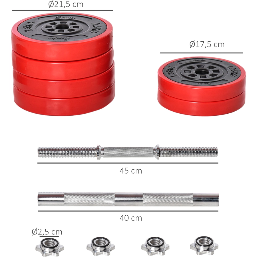 HOMCOM Hantel-Set 2-in-1 Verstellbare Hantel Rot