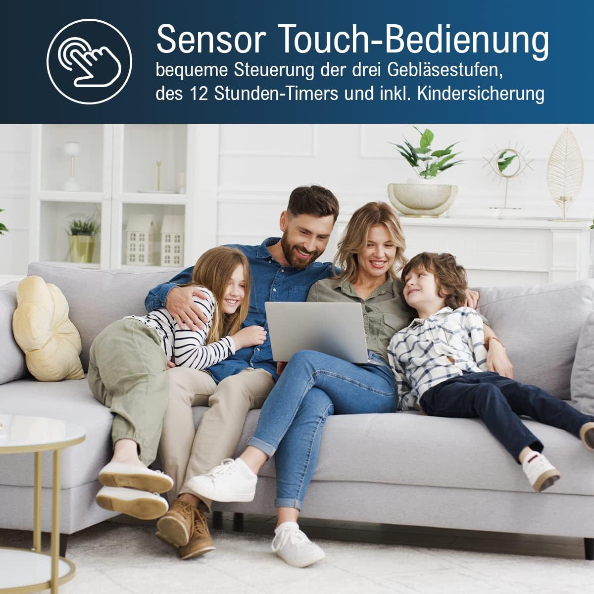 ProfiCare Luftreiniger PC-LR 3076, Air Purifier, Luftreiniger Allergiker gegen Staub, Pollen, Nikotin uvm., Raumluftreiniger für Räume bis zu 60m², leise, 4-fach Filtersystem, Sensor Touch-Bedienung