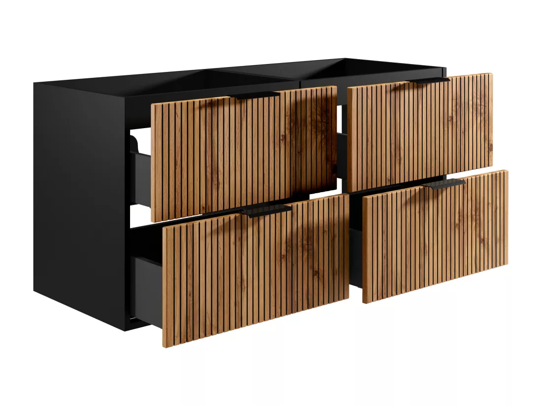 Meuble sous vasque suspendu strié - Naturel clair et noir - 120 cm - MADELA