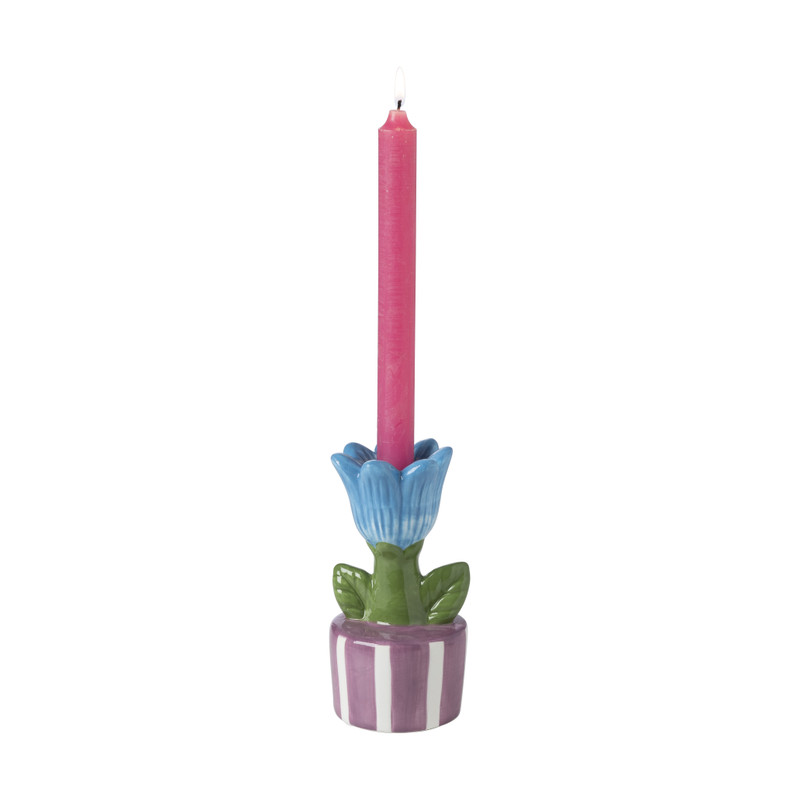 Kandelaar bloem - blauw/paars - ø8.8x17.4 cm