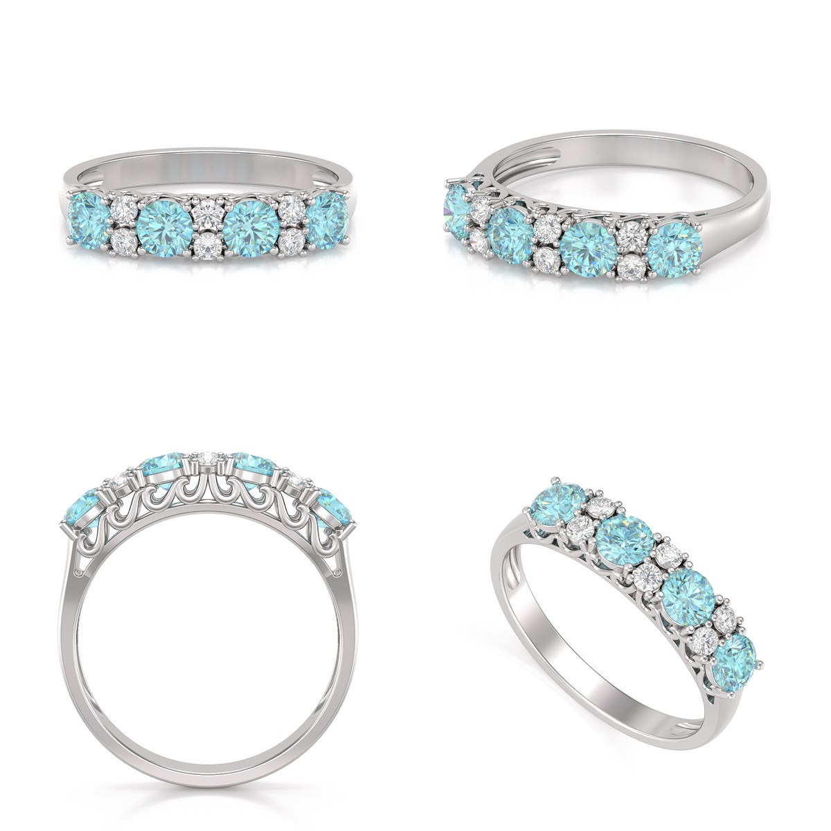Bague ADEN Or 585 Blanc Aigue-Marine et diamants 2.650grs