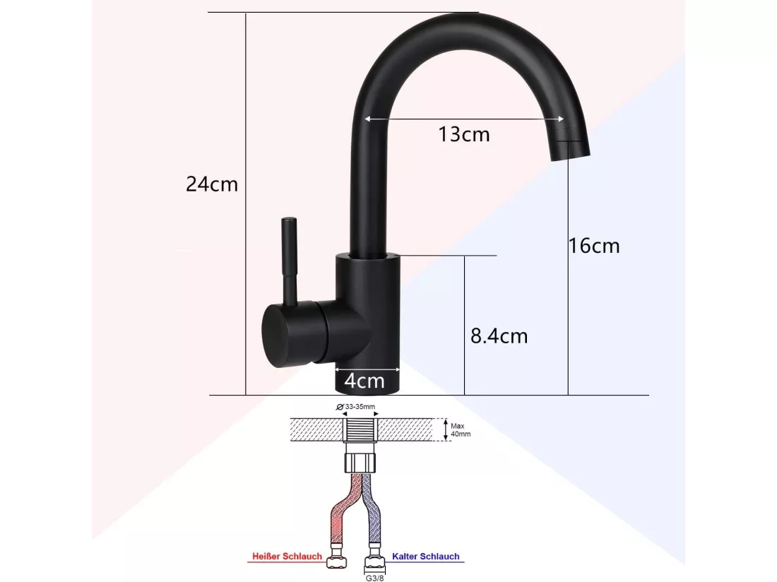NETTLIFE robinet de cuisine robinet de lavabo de salle de bains robinet de salle de bains en acier inoxydable haute pression