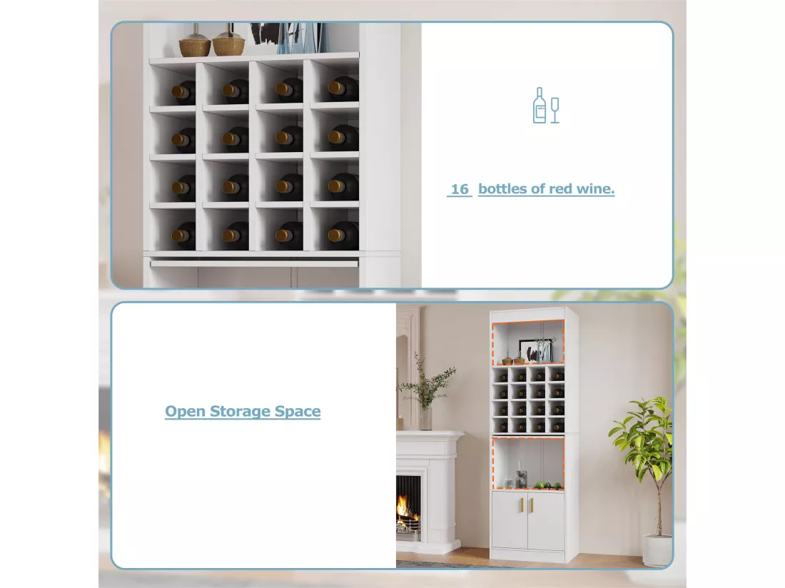 Vitrine avec 16 compartiments à vin - H 180 cm - en panneaux de particules - Blanc
