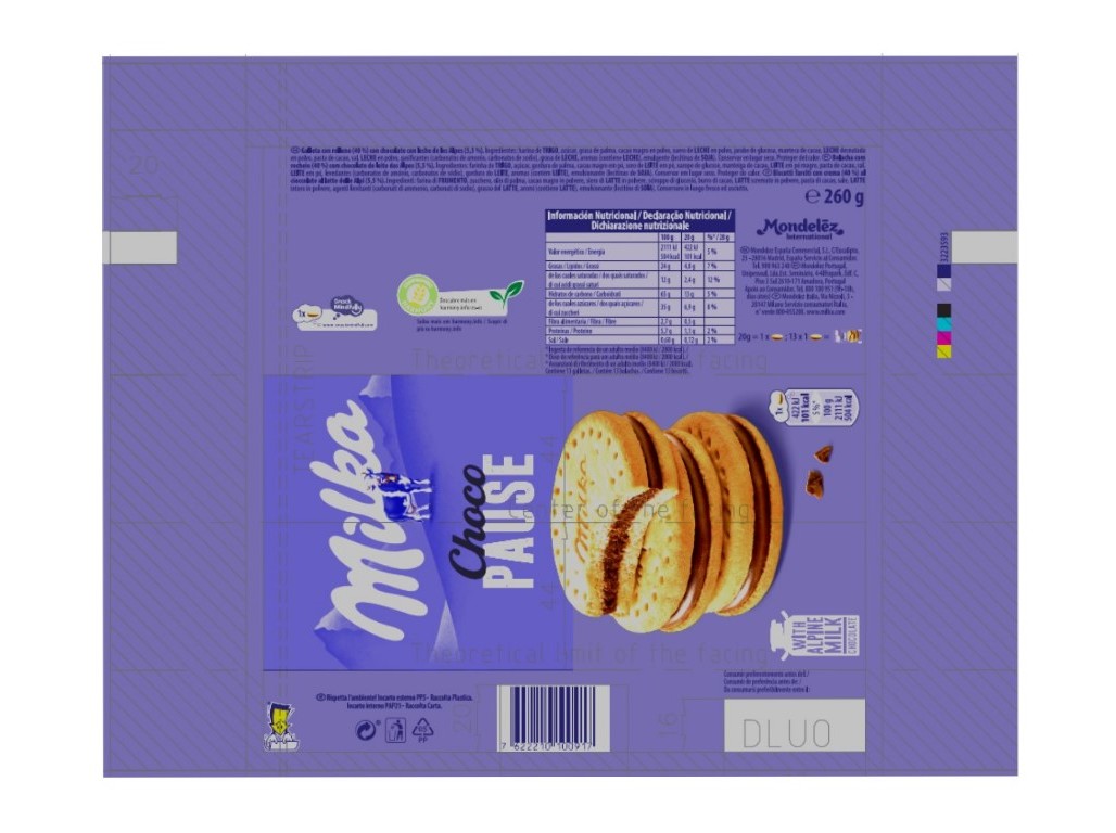 BOLACHA RECHEADA MILKA CHOCO PAUSE 260 G
