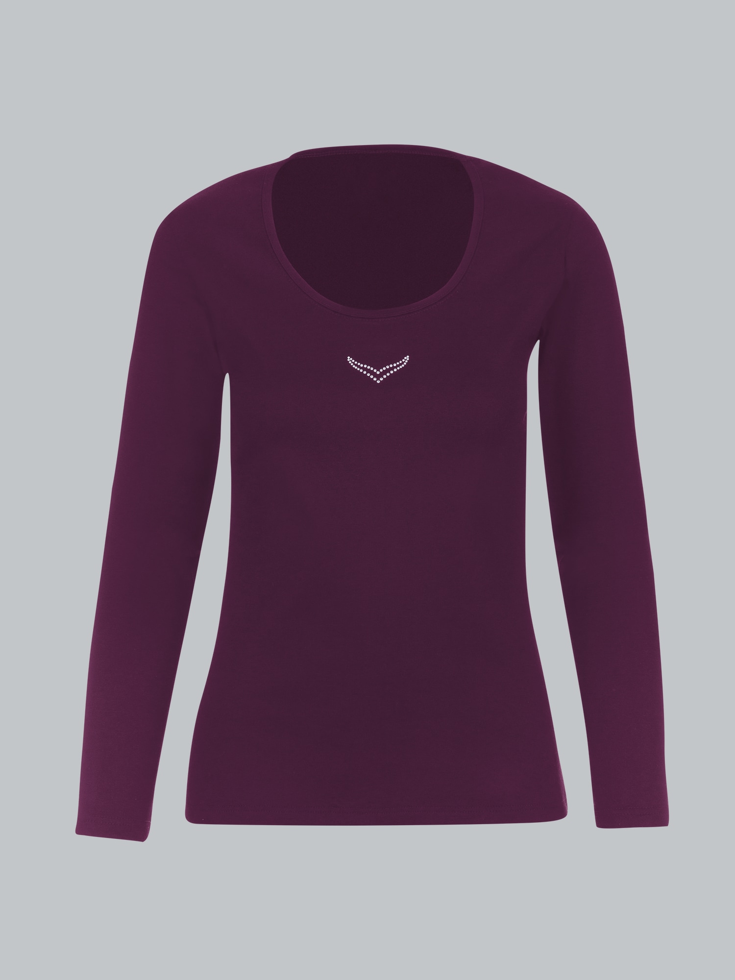 Langarmshirt mit Swarovski® Kristallen Aubergine
