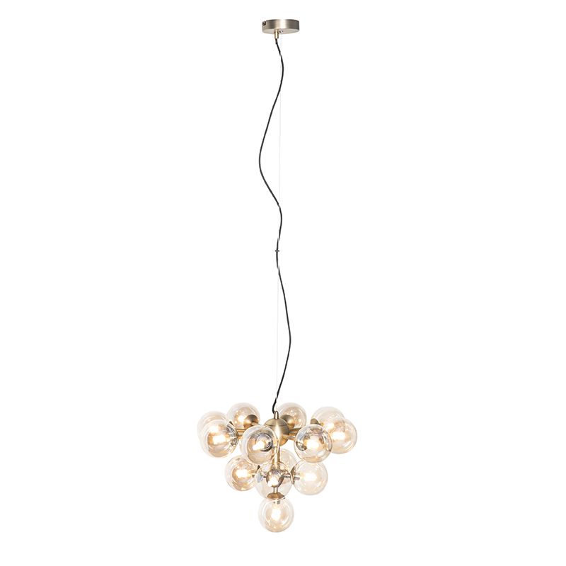 Hanglamp brons met amber glas 13-lichts - Bianca
