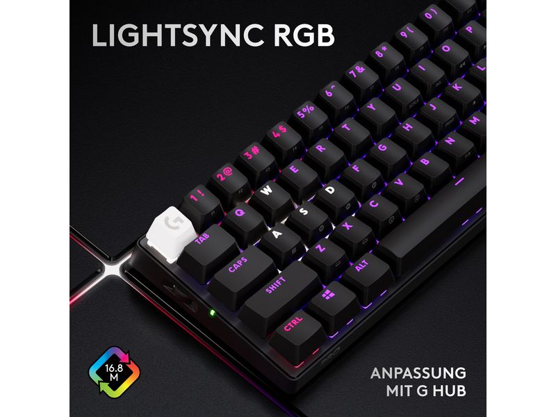 Logitech Gaming-Tastatur Pro X 60 Lightspeed Black Kabellose 60%-Gaming-Tastatur mit Logitech Lightspeed-Technologie und RGB-Beleuchtung