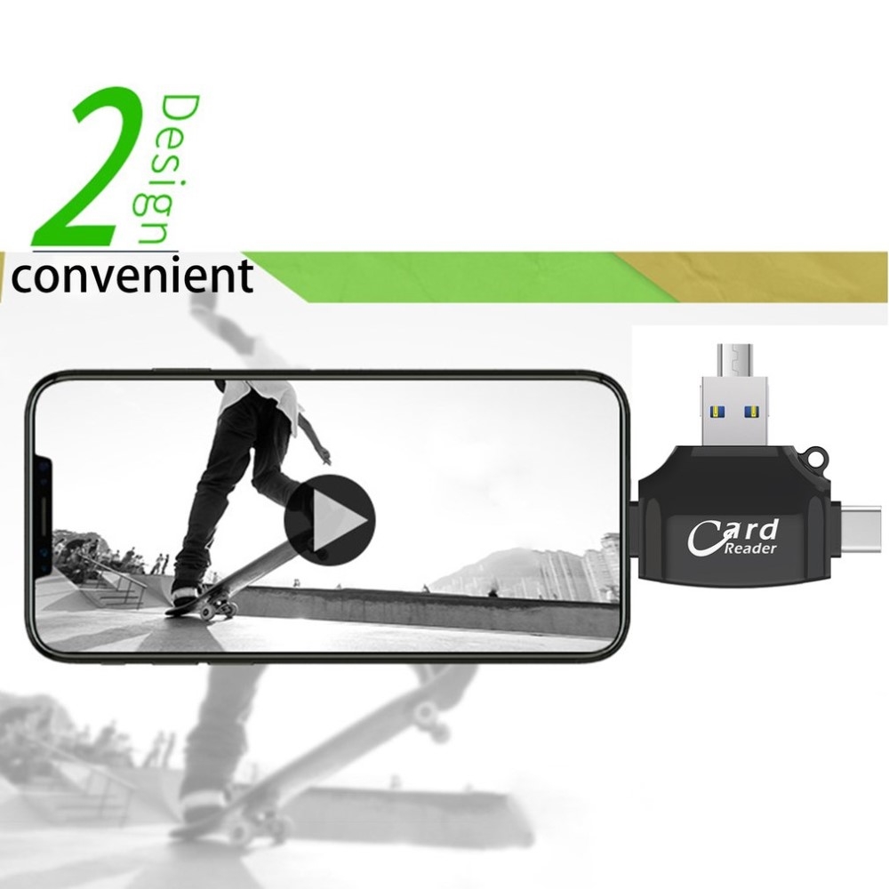 4in1 USB Mini Kartenlesegerät Card Reader Lightning / Micro USB / USB C / MicroSD & SD Karte - Schwarz