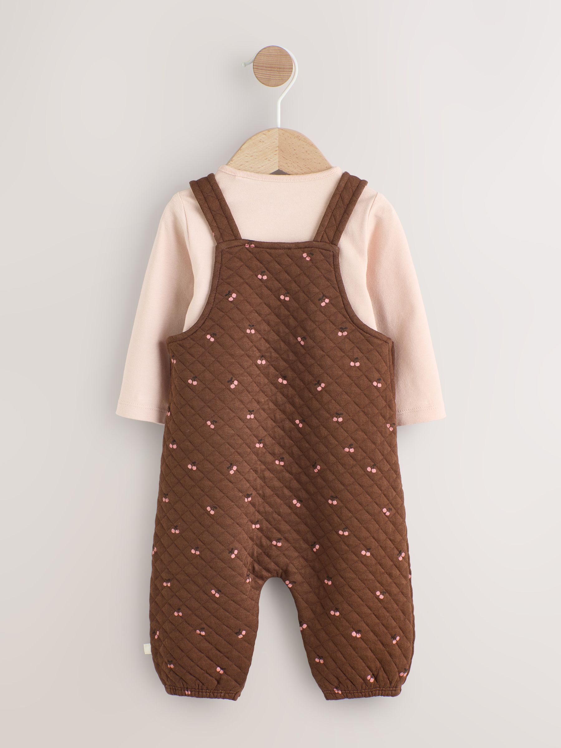 Brown Cherry - Quilted Dungaree and Bodysuit Baby 2 Piece Set (0mths-3yrs)