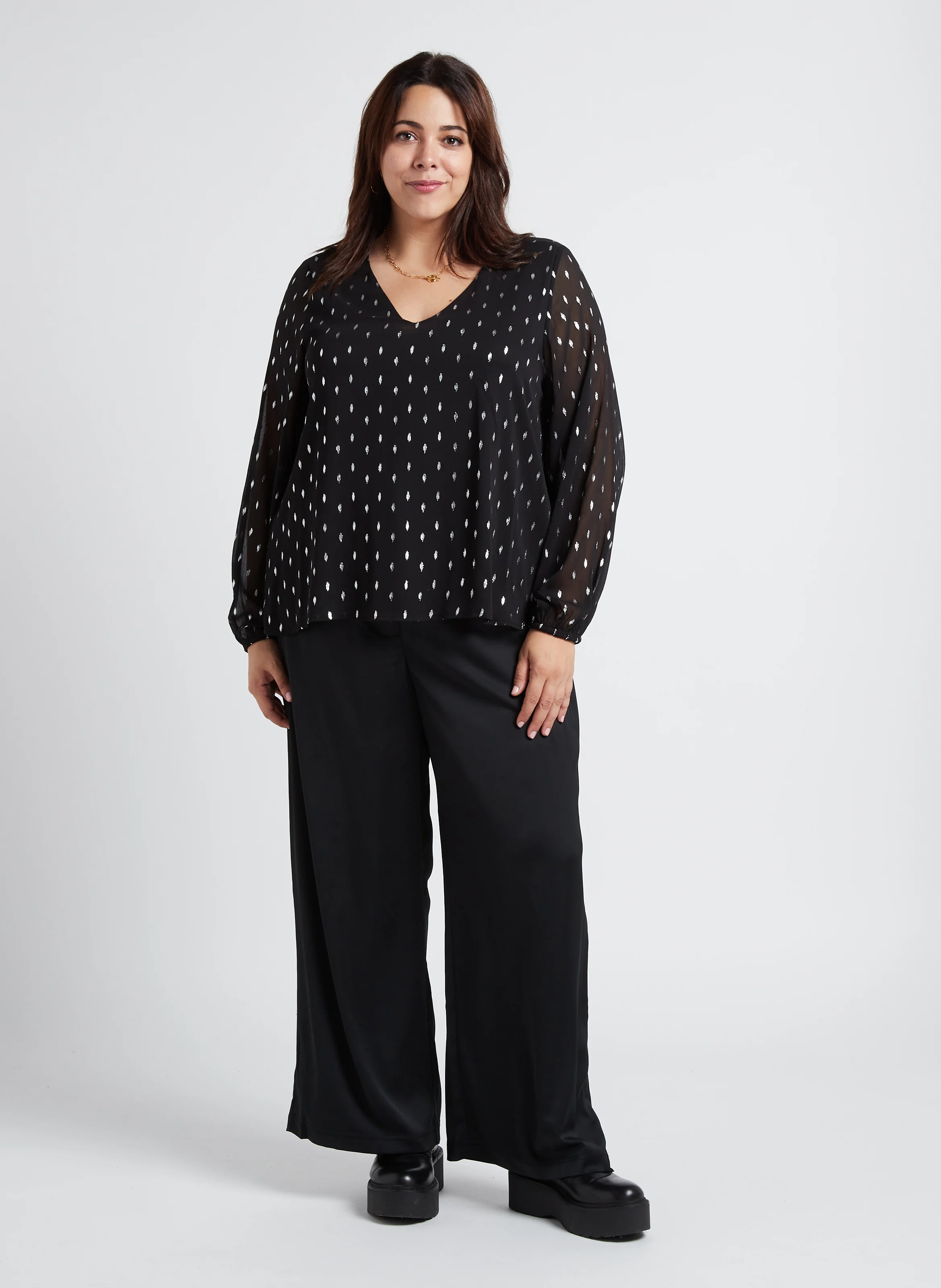 KAY - Pantalon droit taille haute en satin | Noir