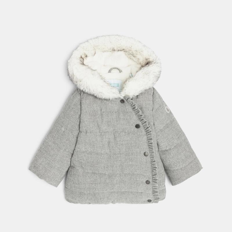Doudoune épaisse maille brillante à capuche grise bébé fille Gris ou noir
