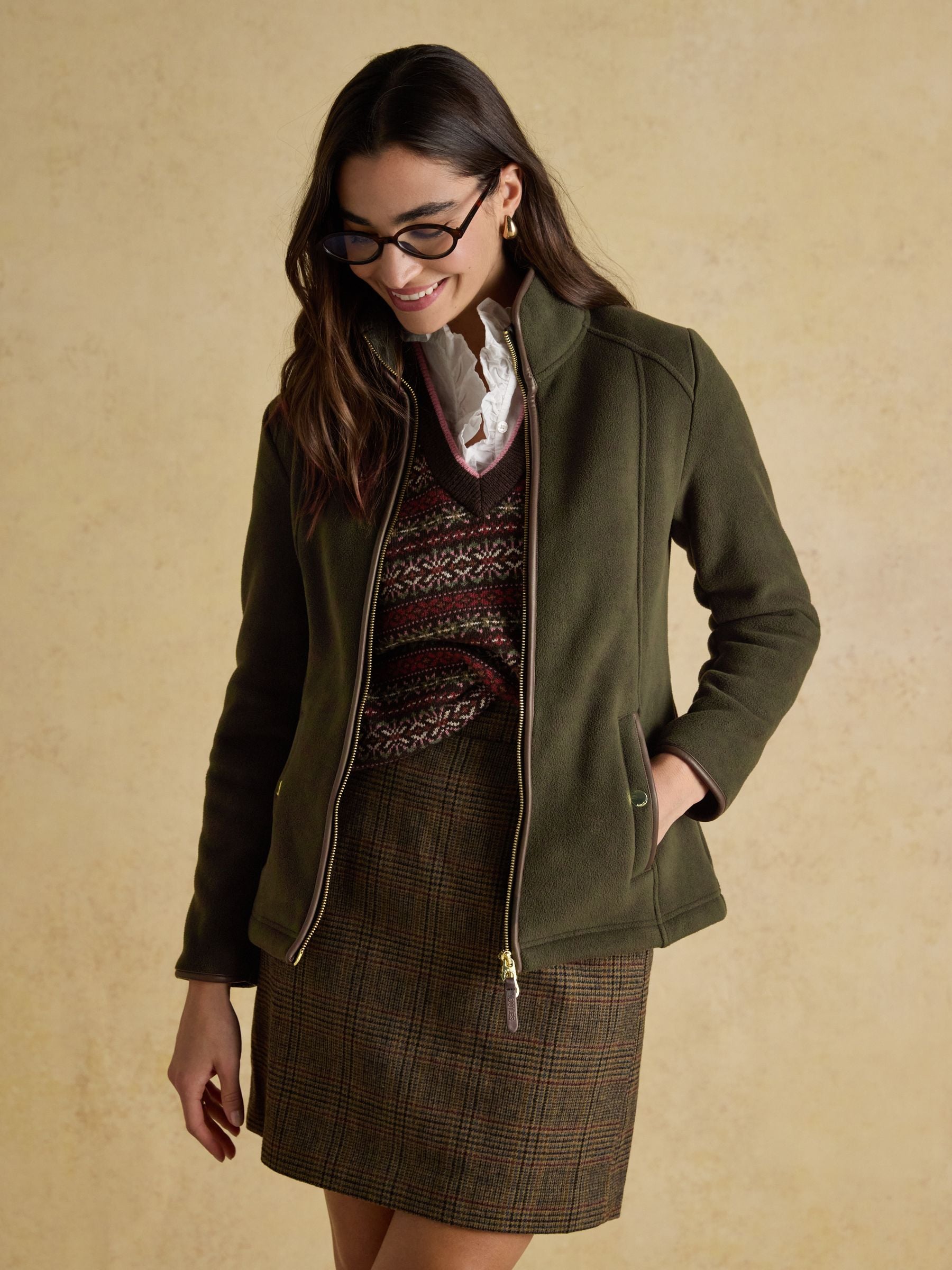 Groen - Heritage fleece met doorlopende rits