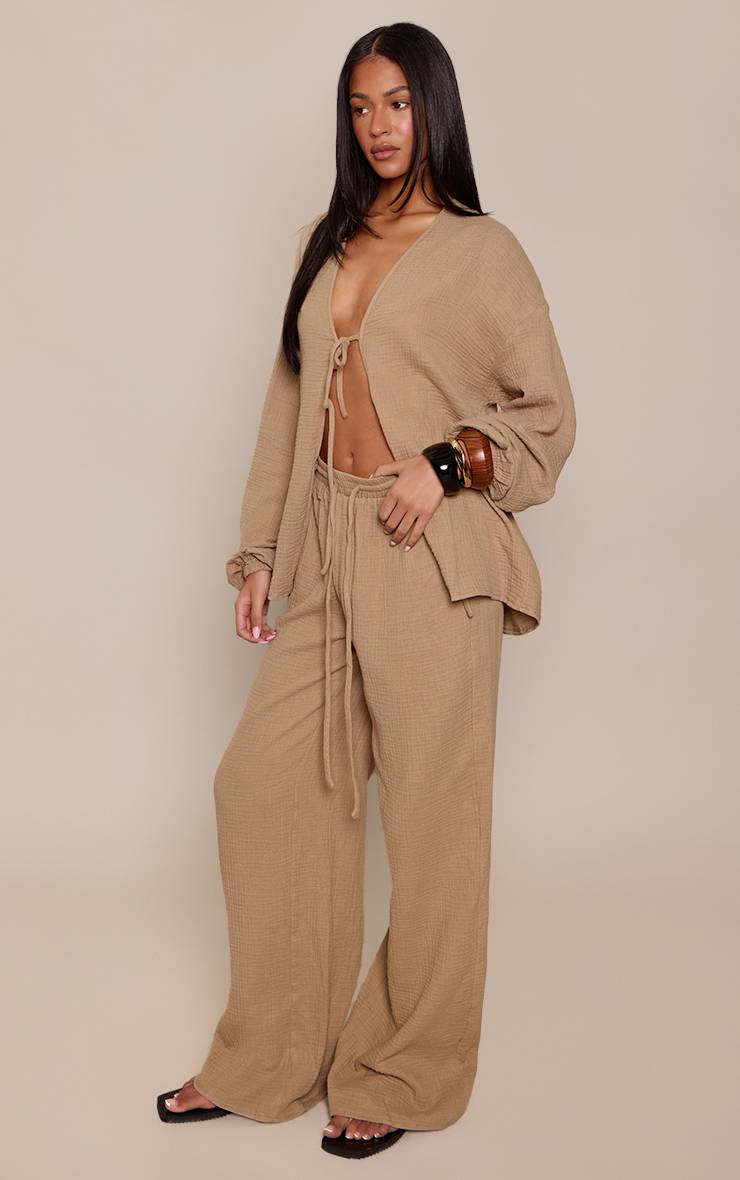 Champignon Ensemble Chemise Grande Taille En Gaze Texturée Avec Lien À Nouer Devant