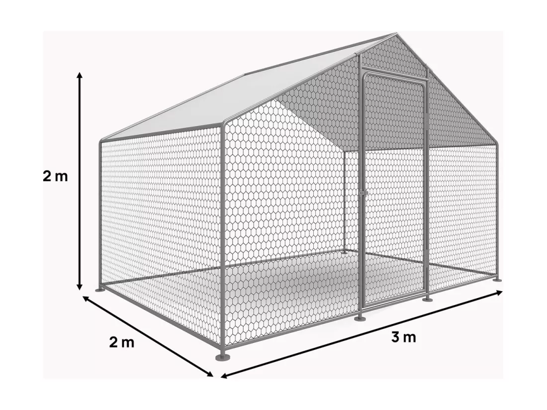 Enclos à poules 6 m² parc grillagé 2 x 3 x 2 M acier galvanisé