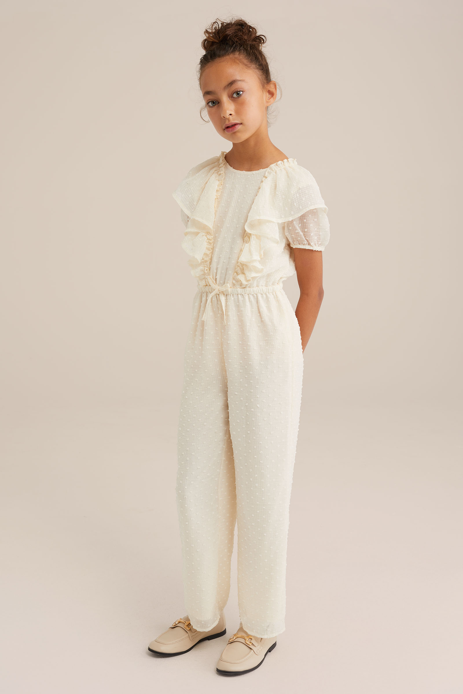 Meisjes jumpsuit met glittergaren WE Fashion Gebroken wit
