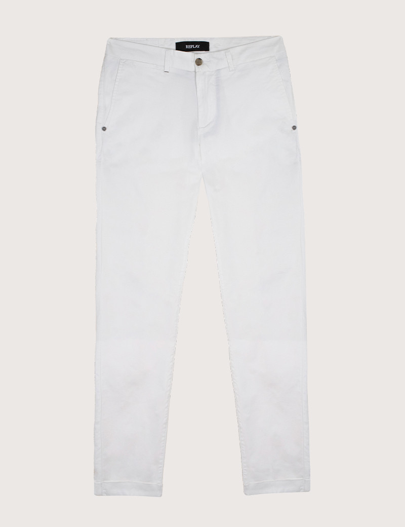 REPLAY PANTALON CHINO COUPE SLIM BRAD BLANC 001