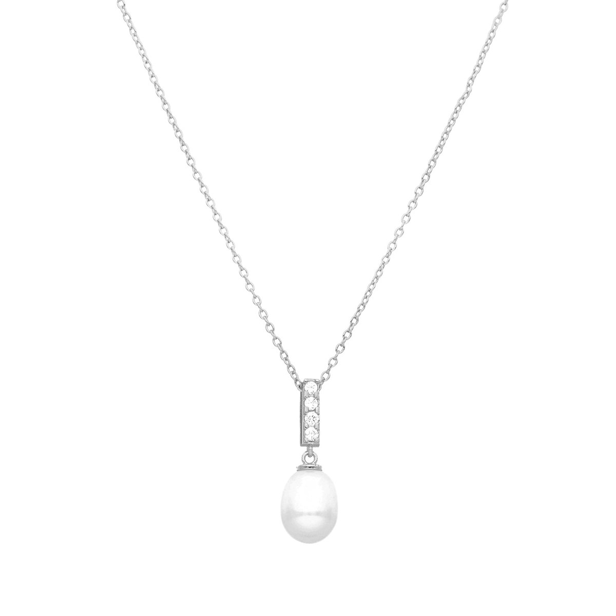 Collier Argenté Et Pendentif Perle