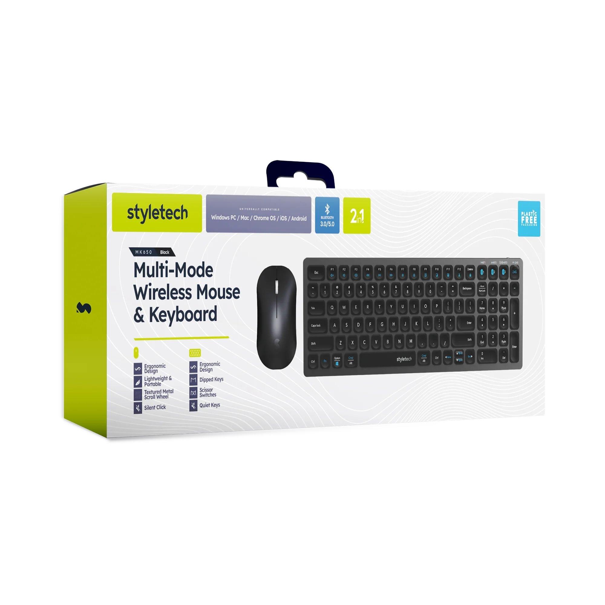 Styletech Styletech Silent Multi-Mode Bluetooth Wireless Mouse and Keyboard Bundle for PC & Mac - Black