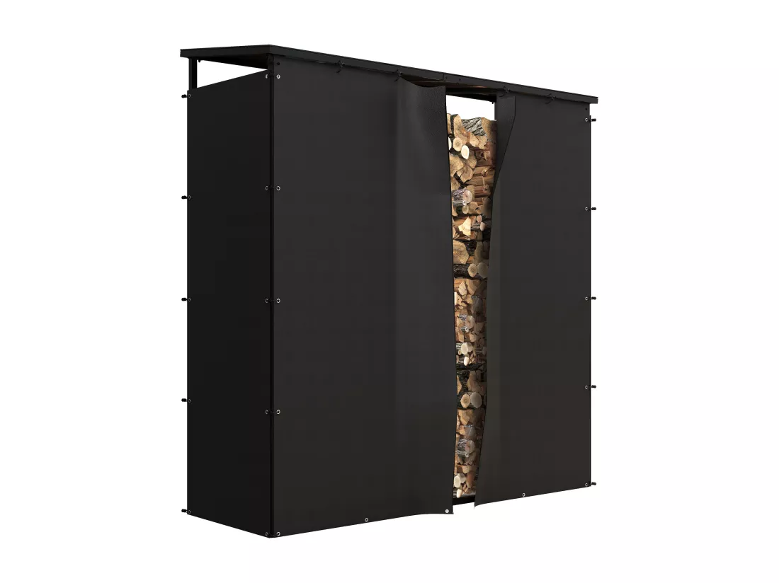 Abri bûches range bûches avec toit - 4 housses incluses - charge max. 2T - dim. 185L x 62l x 184H cm - métal noir