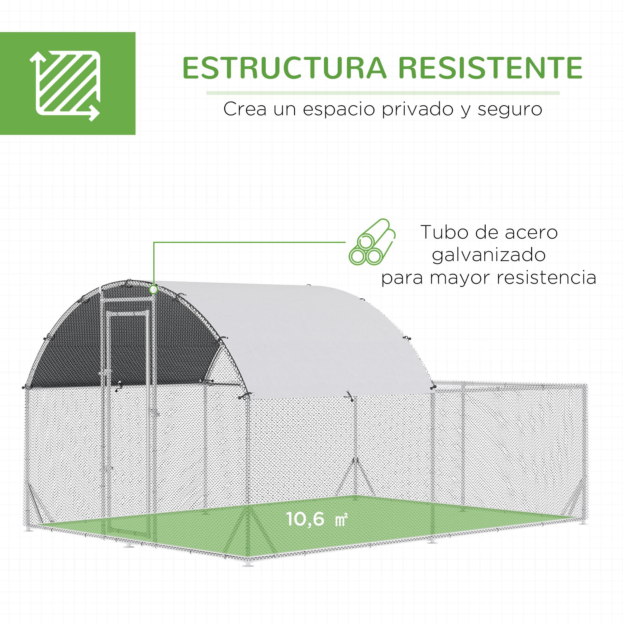 Galinheiro grande PawHut para exterior, 380x280x195 cm, gaiola de aço galvanizado para 10-12 galinhas com 2 andares, cobertura, porta e área externa para galinhas, coelhos e patos, cor prata.
