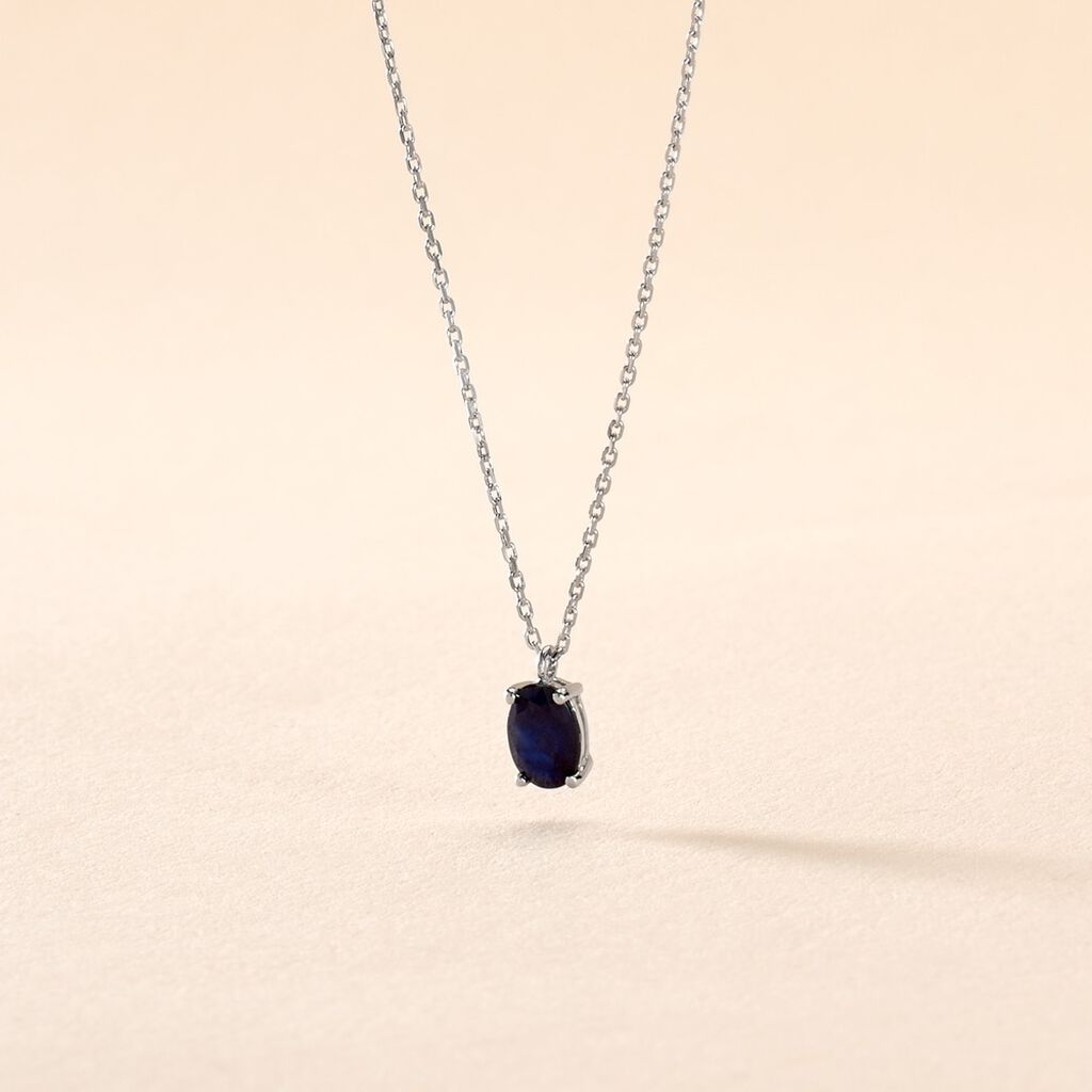 Collier Ovale Or Blanc Saphir