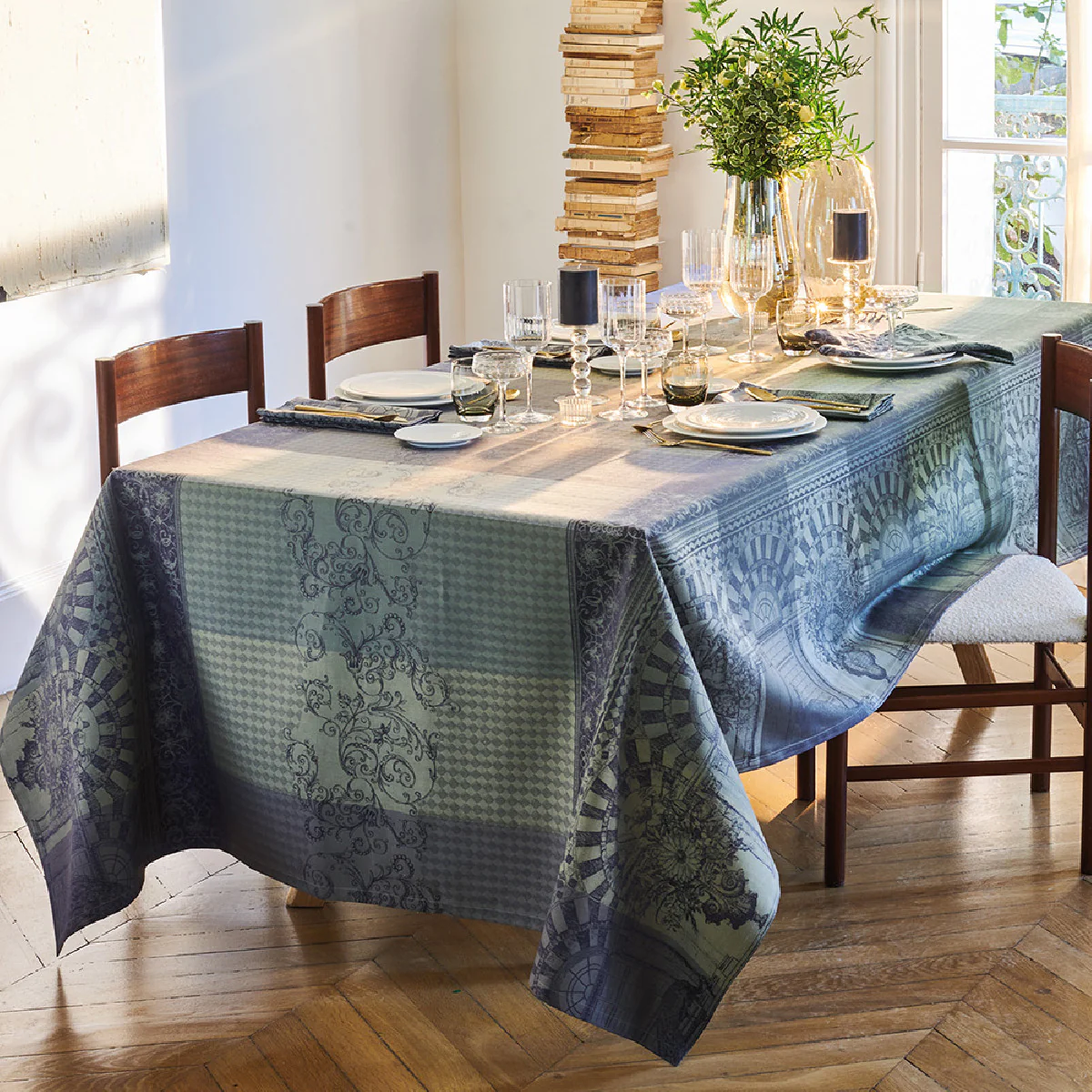 Nappe antitache déperlant pur coton vert 174X254 Garnier Thiebaut