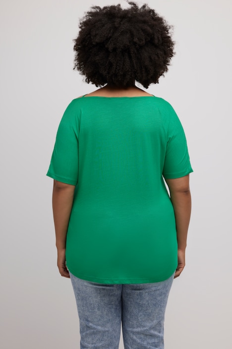 T-Shirt, Zierbänder, Tunika-Ausschnitt, Halbarm