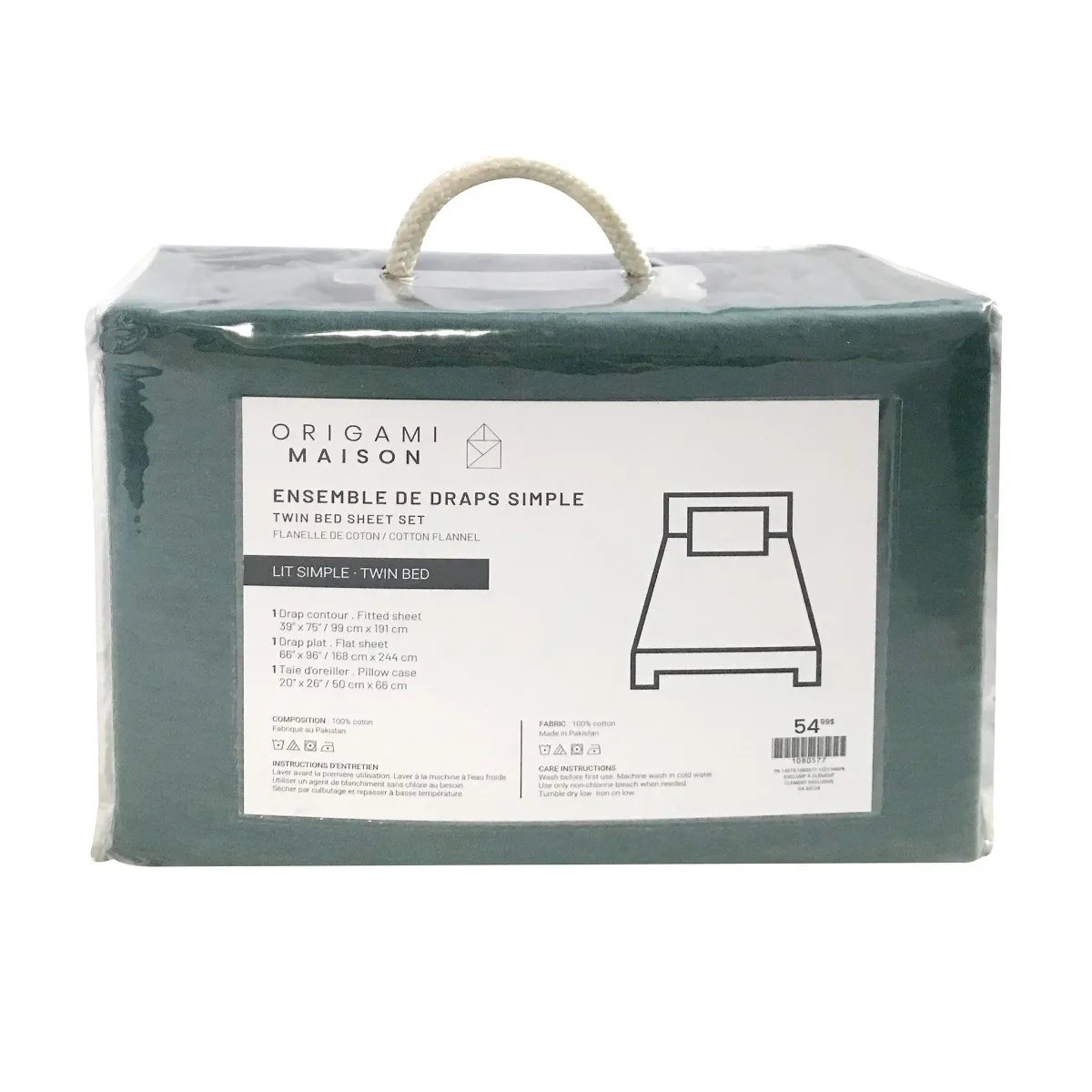 Origami Maison Ensemble Draps Flanelle Lit Simple - Uni Vert