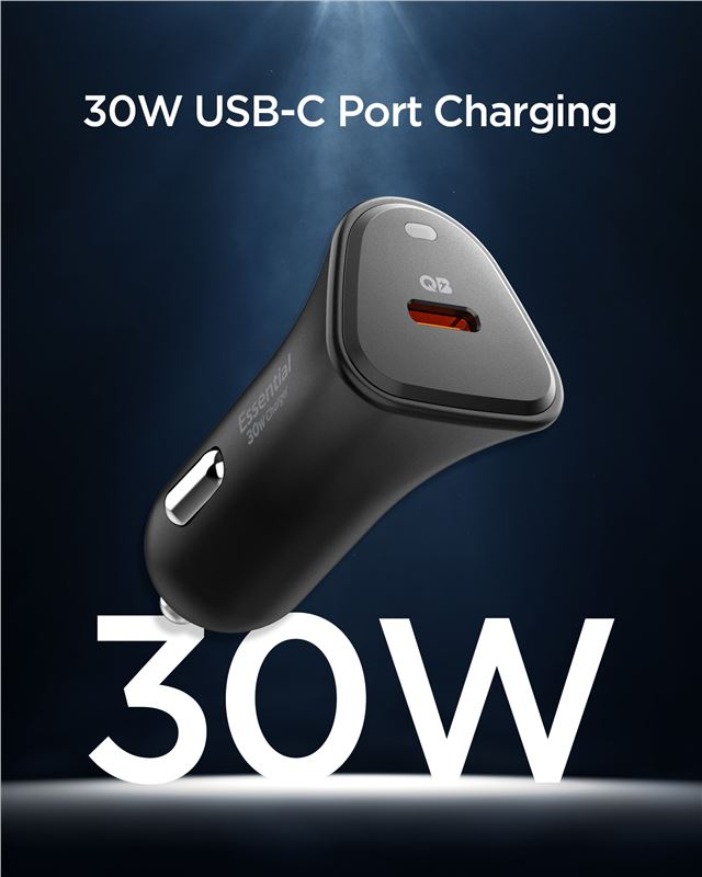 (30W) USB C Essential Auto KFZ Ladegerät Schnellladegerät für Zigarettenanzünder Power Delivery (ACP08699) - Schwarz