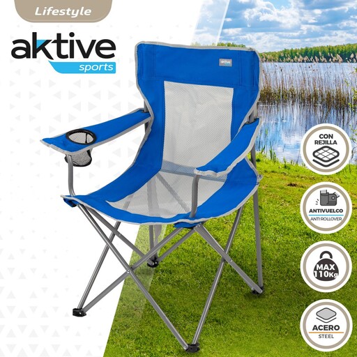 Cadeira de camping dobrável Aktive com porta-copos e encosto respirável.
