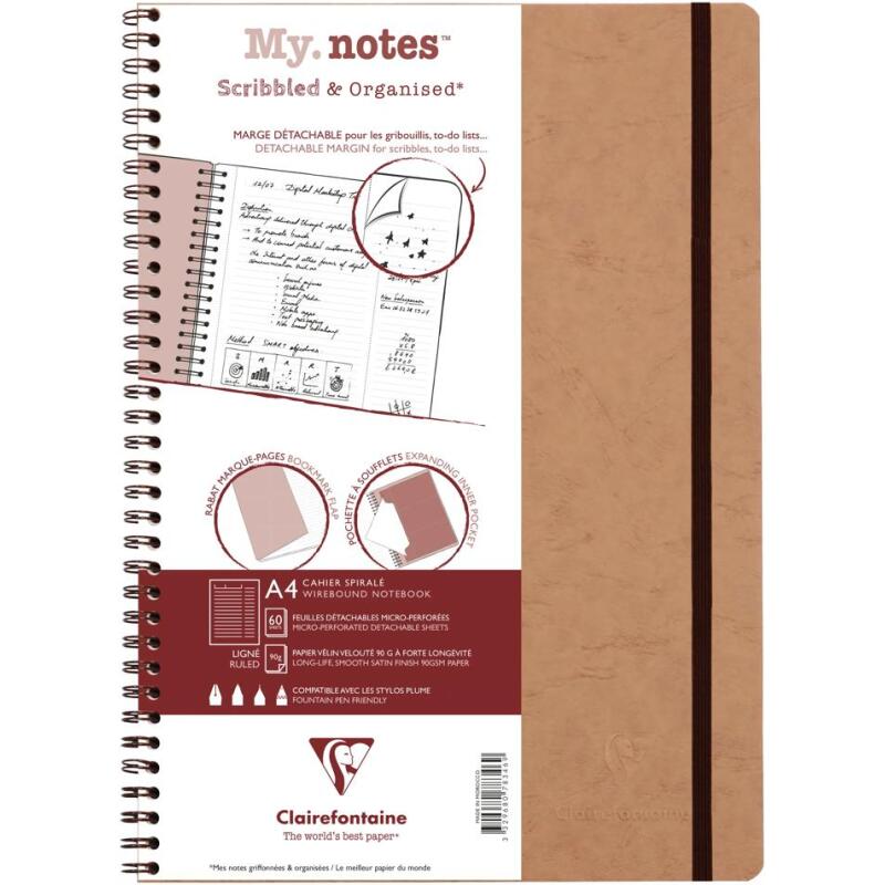 My.Notes Age Bag cahier reliure intégrale à marges détachables A4 120 pages détachables ligné + cadre en-tête - Tabac