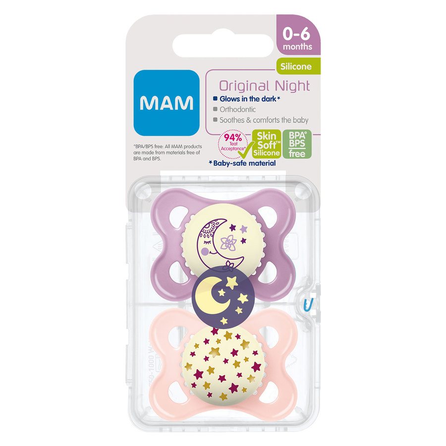 MAM Night Silk Teat Pacifier Pink 0-6m 2pcs