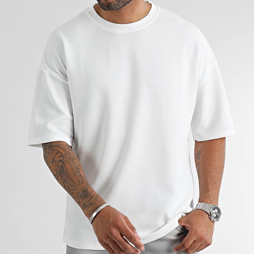 Lot De 2 Tee Shirt Texturé Waffle Large 0420 Noir Blanc