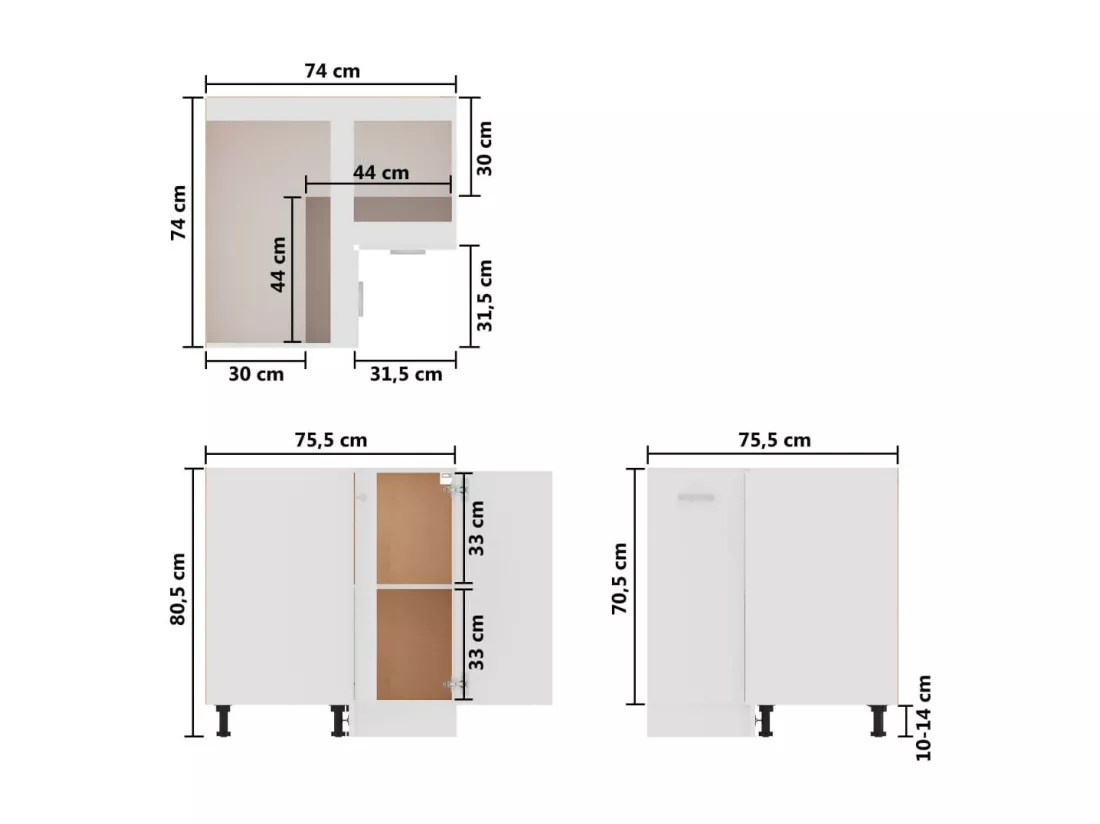 Meuble bas d'angle de cuisine Blanc 75,5x75,5x80,5