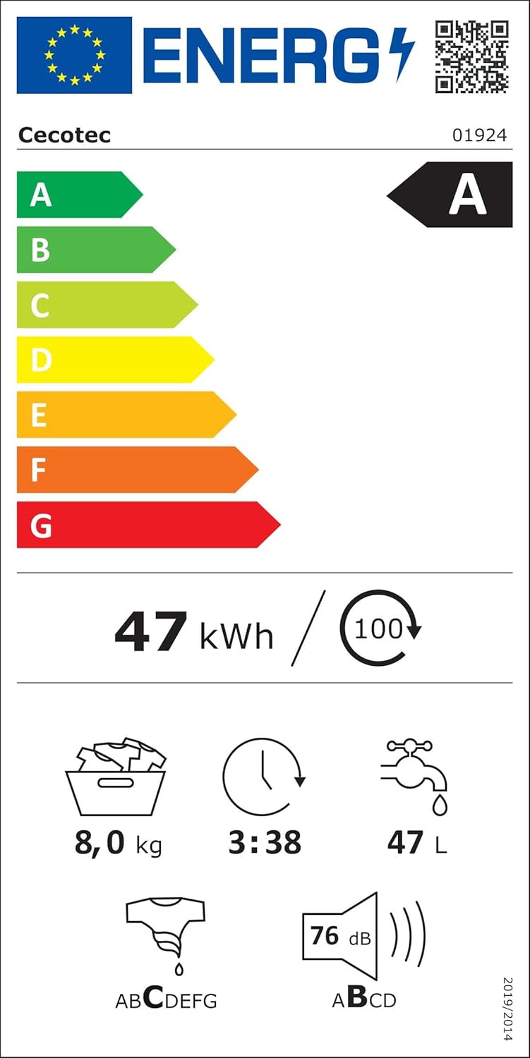 Cecotec Lave-linge 8 kg Bolero DressCode 8610 Inverter Steel A. Chargement Frontal, 1400 RPM, SteamMax, Motor Inverter Plus, 15 Programmes, OnSmart, Stop&Go, DrrumClean, Caoutchouc Antibactérien