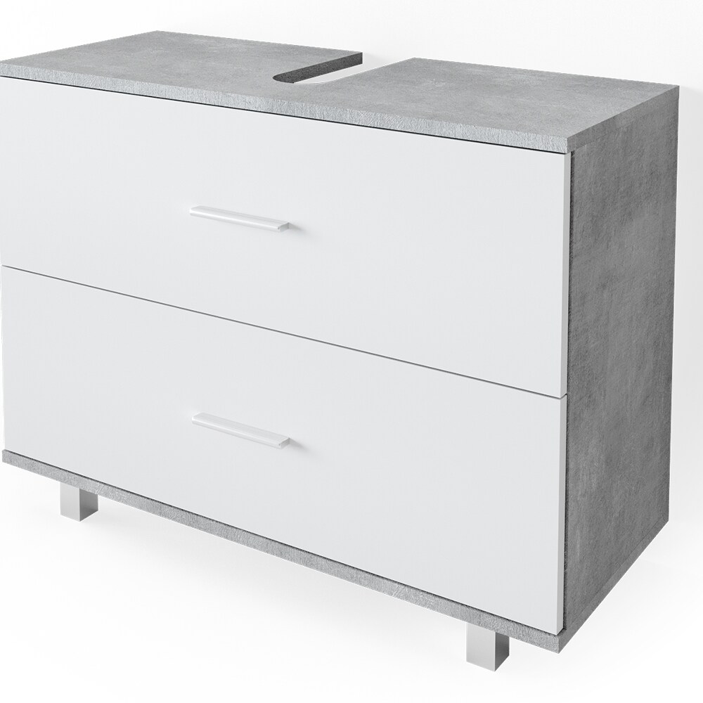 VICCO Badmöbel Set ILIAS Weiß Beton Spiegel Kommode Unterschrank Badschrank