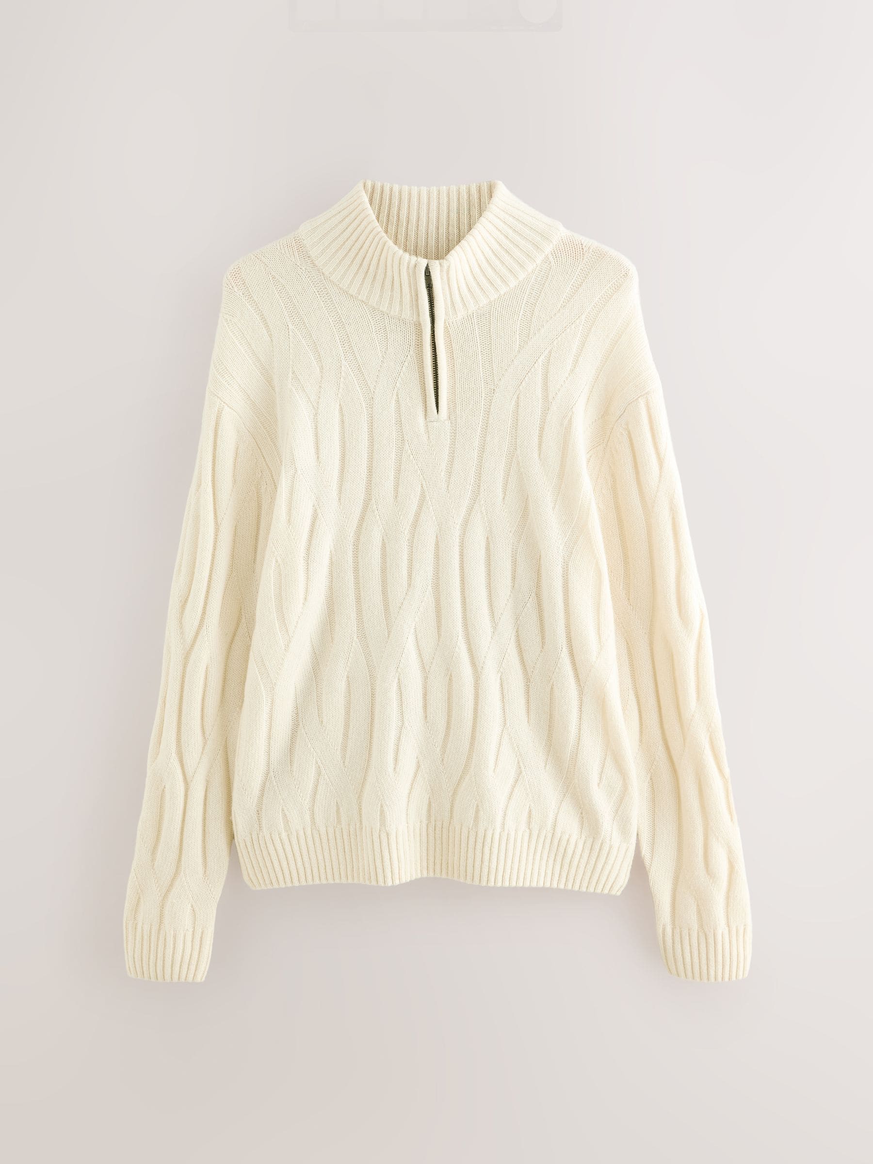 Ecru wit - Regular Fit Signature 100% Lambswool Cable Quarter Zip Neck Jumper