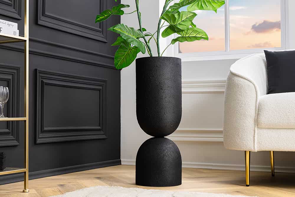 Moderne Vase SANDGLASS XL 70cm schwarz Eisen handmade beidseitig nutzbar