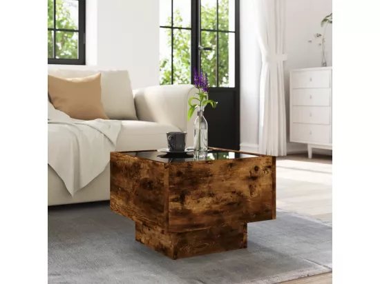 Table d'appoint et LED chêne fumé 40x40x30 cm bois d'ingénierie