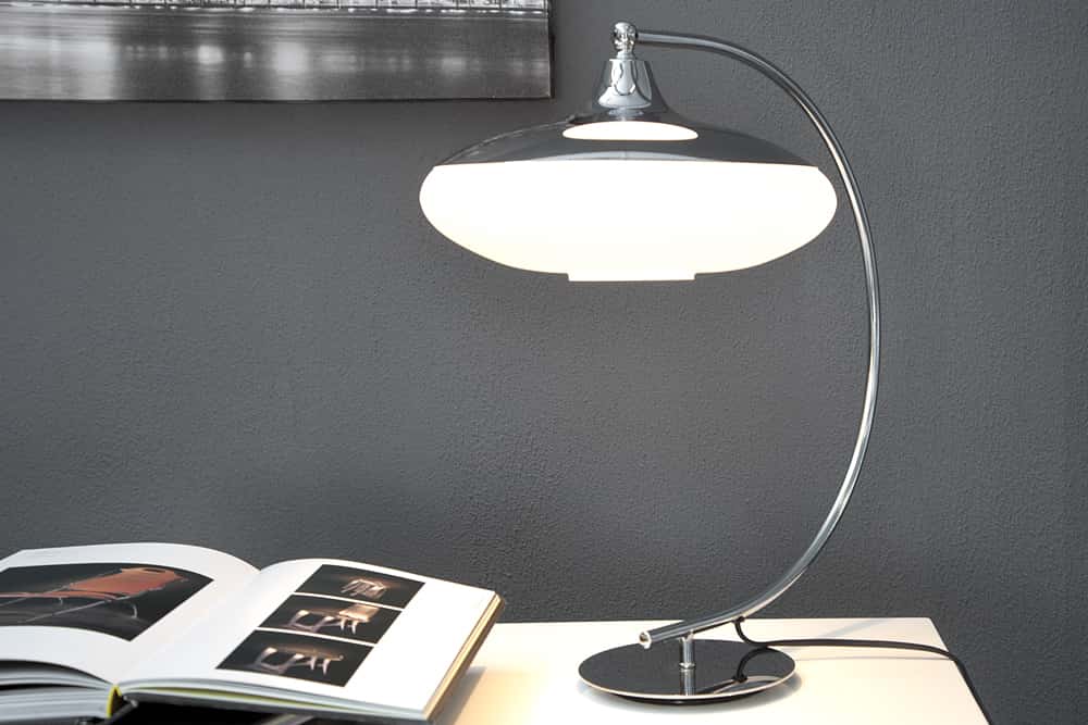 Moderne Tischlampe LUNA LOGO 45cm silber verchromt Tischleuchte