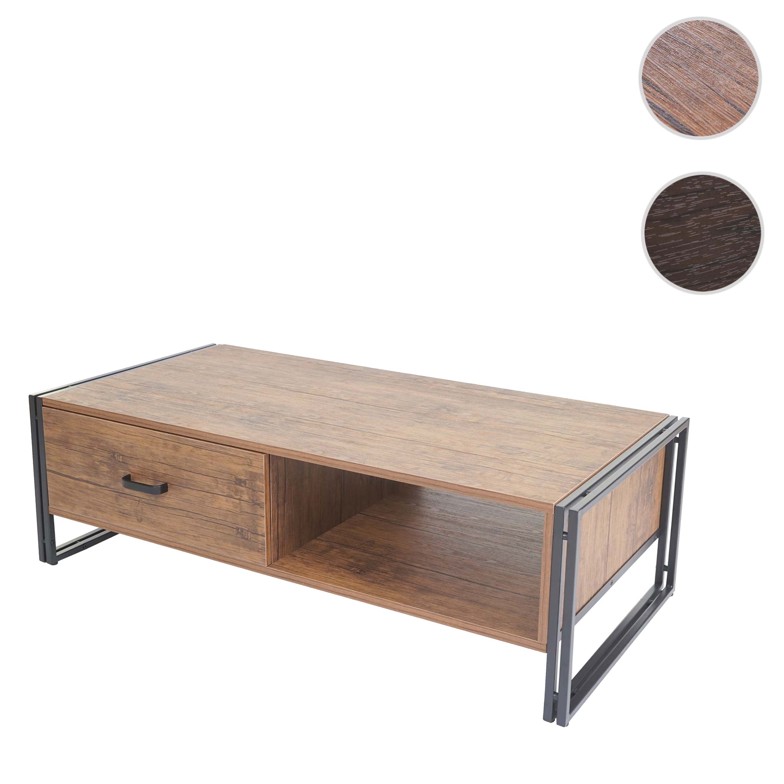 Couchtisch MCW-A27, Beistelltisch Wohnzimmertisch, 41x120x60cm 3D-Struktur, Metall MDF ~ Wildeiche-Optik